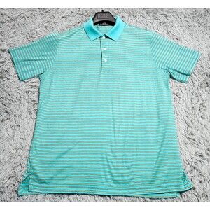 Vintage Carnoustie Golf Polo Shirt Mens Large Green Teal Striped 90s 100% Cotton